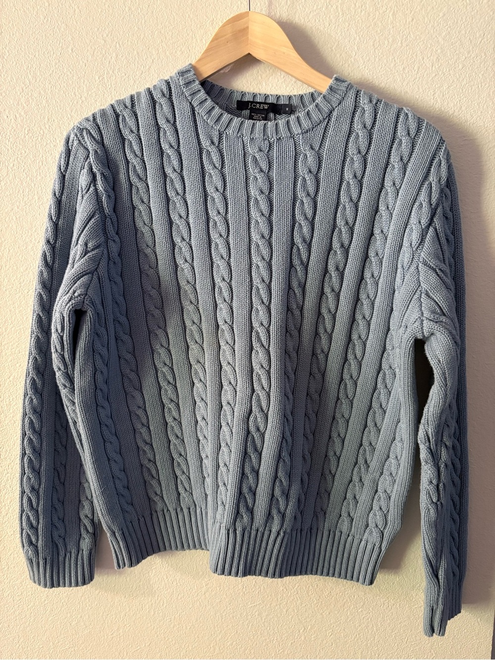 Poetcore Cable-Knit Crewneck Sweater Slate Blue J.Crew Coastal Grandma Cotton M